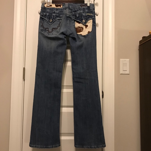 Miss Me Special Edition cowhide rhinestone bootcut 5 pocket blue jeans (size 28) - Picture 3 of 16
